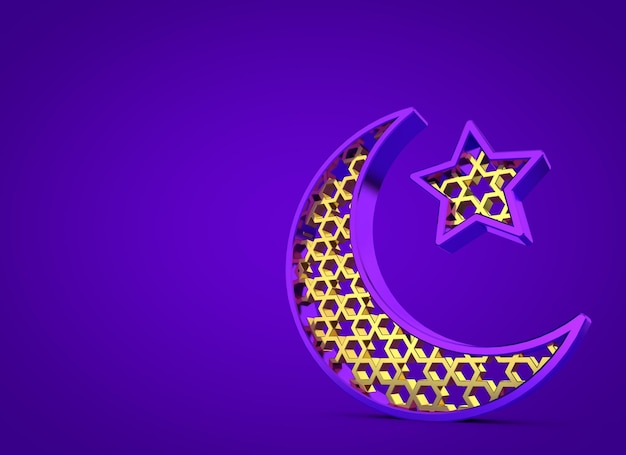 Ramadan Kareem luna y estrella 3D Rendering