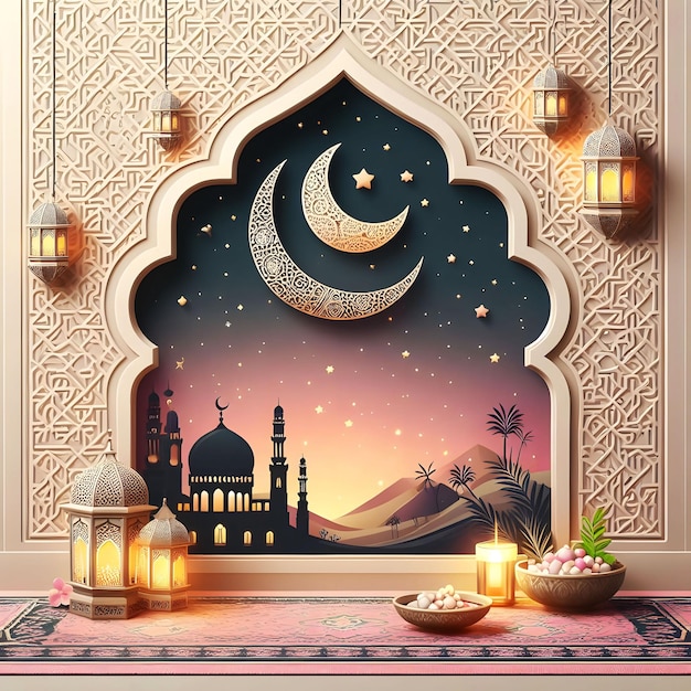 Ramadan Kareem Media Social Post Vorlage mit Ramadan Kareem islamischen Gruß Hintergrund