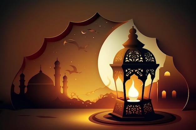 Ramadán kareem Mezquita Saludos islámicos hermosa noche y fondo de diseño de luna e ilustración