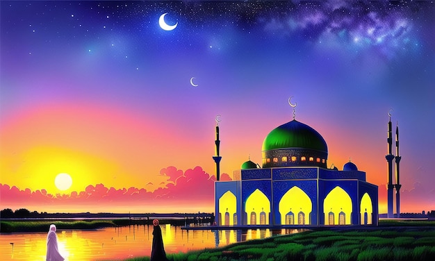 Ramadan Kareem-Moschee Illustration der islamischen Architektur Islamisches Ramzan-Banner Generative KI