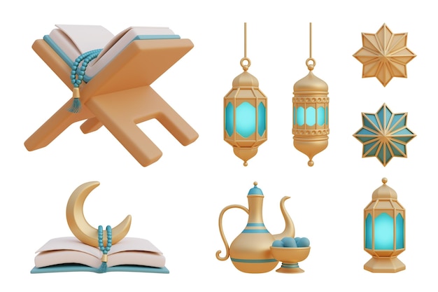 Ramadan Kareem o Eid Al Adha mubarak 3d Elemento decorado para el festival islámico musulmán 3d renderizado