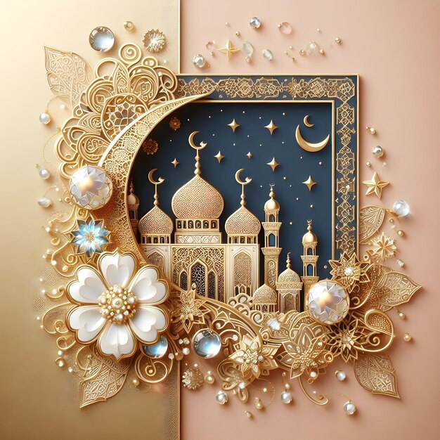 Ramadan Kareem oder Eid Mubarak Begrüßung Hintergrund mit Gold und Farbe