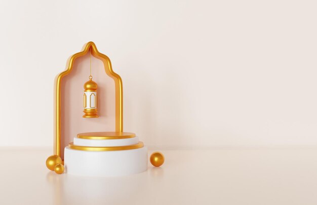 Ramadán kareem con podio fondo islámico ilustración 3d