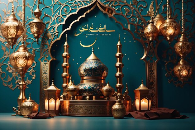 Foto ramadan kareem poster oder einladungsdesign mit islamischem hintergrund