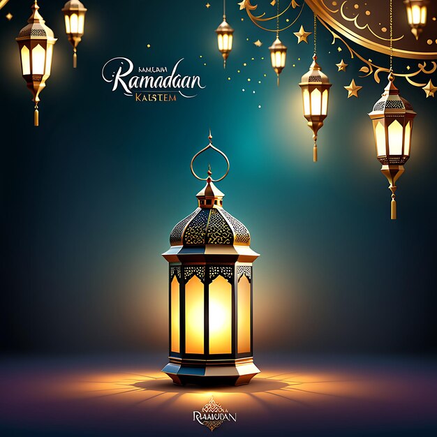 Foto ramadan kareem saudação design islâmico com fundo desfocado