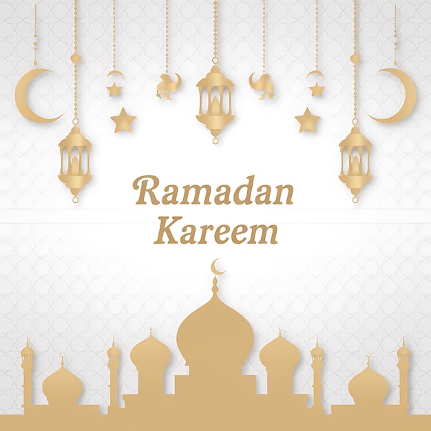 Ramadan Kareem Saudação Islâmica Elegante Mesquita e Lanternas Ilustração