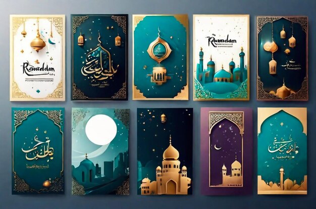 Foto ramadan kareem set von plakaten oder einladungen design vektor-illustration