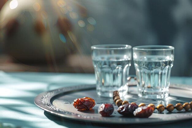 Ramadan Kareem Urlaub Wasser mit Datteln Obst für Iftar