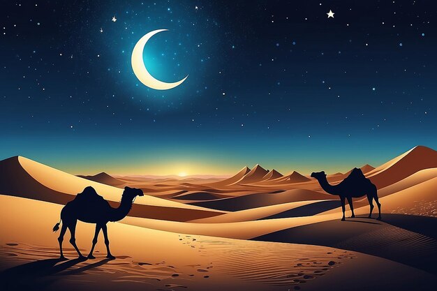 Ramadan Kareem Wüste Nacht Landschaft arabischer Text übersetzen Muslimische Religion Heiliger Monat