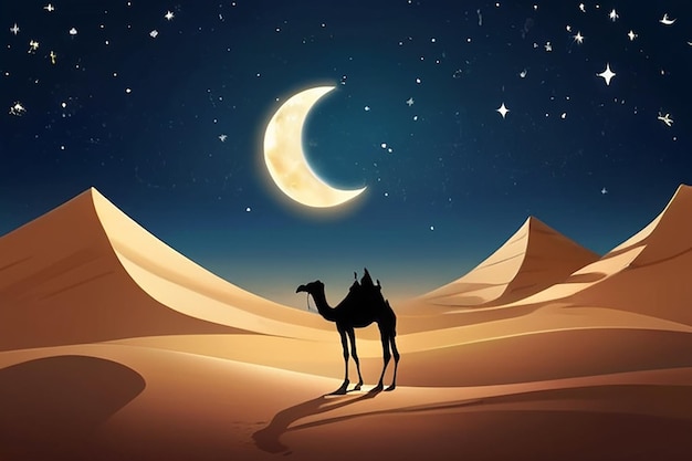 Ramadan Kareem Wüste Nacht Landschaft arabischer Text übersetzen Muslimische Religion Heiliger Monat
