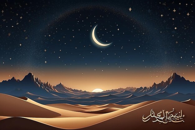 Ramadan Kareem Wüste Nacht Landschaft arabischer Text übersetzen Muslimische Religion Heiliger Monat