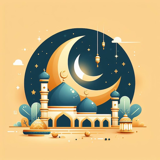 Ramadan-Konzept flaches Design mit goldenem Mond