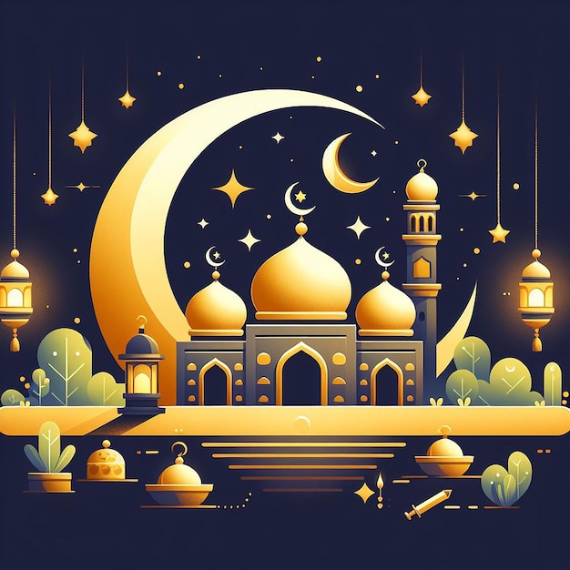 Ramadan-Konzept flaches Design mit goldenem Mond