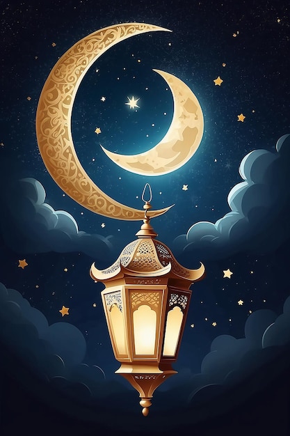 Ramadan-Lampe mit Halbmond auf dem Hintergrund des Nachthimmels