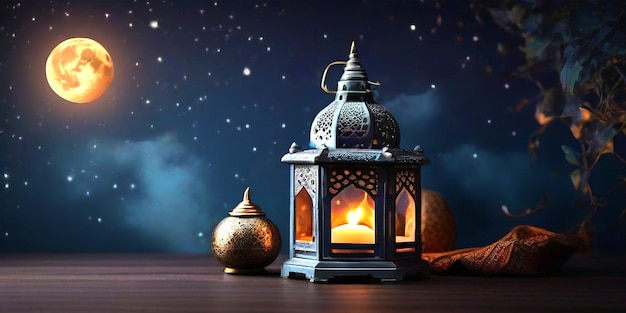 Ramadan-Lampe Mondlicht arabischer Hintergrund generiert von KI