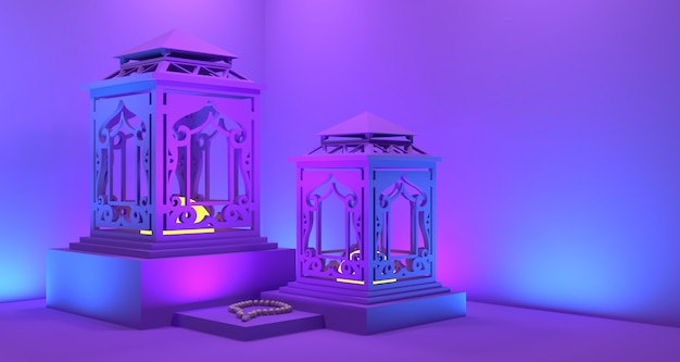 Ramadan lanterna fundo renderização em 3d