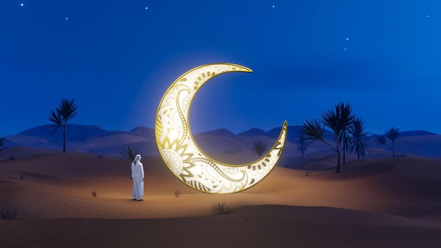 Ramadan-Mond in der Wüste 3D-Bild