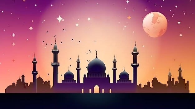 Ramadan-Moschee mit sternenreichem Nachthimmel schöner Hintergrund Neuralnetzwerk im Mai 2023 generiert Nicht auf einer tatsächlichen Szene oder einem Muster basiert