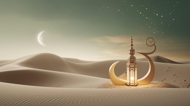 Foto ramadan mubarak banner design mit render mit exquisitem halbmond