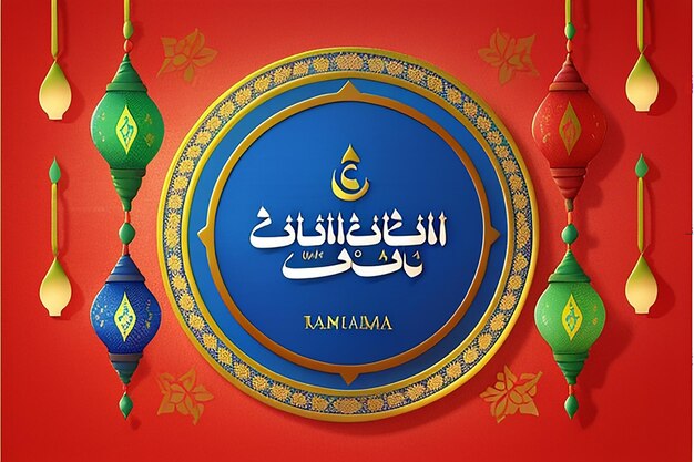 Ramadan Mubarak bonito cartão de saudação baseado no padrão islâmico tradicional como um fundo árabe