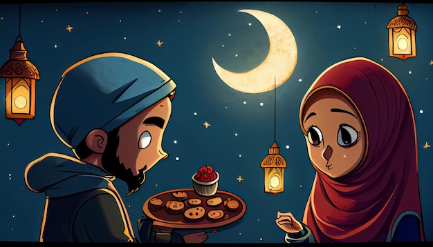 Ramadan Mubarak Cartoon Ramadan die heilige Zeit für das Gebet generative ai