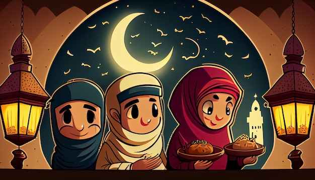 Ramadan Mubarak Cartoon Ramadan die heilige Zeit für das Gebet generative ai