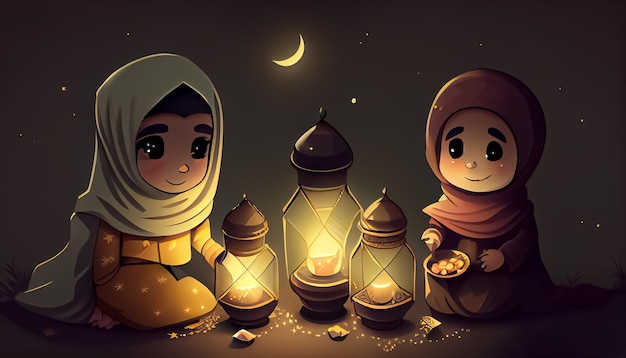 Ramadan Mubarak Cartoon Ramadan die heilige Zeit für das Gebet generative ai