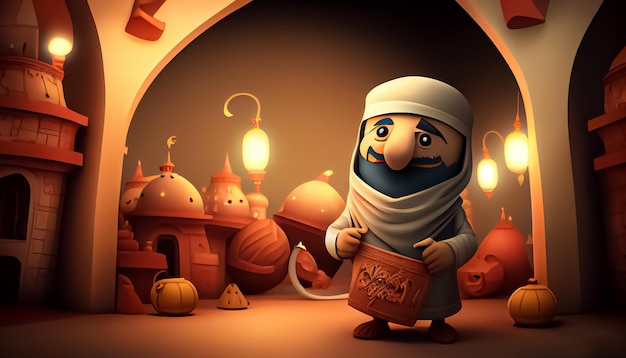 Ramadan Mubarak cartoon Ramadan o tempo sagrado para oração generativa ai