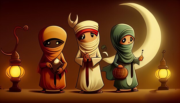 Ramadan Mubarak cartoon Ramadan o tempo sagrado para oração generativa ai