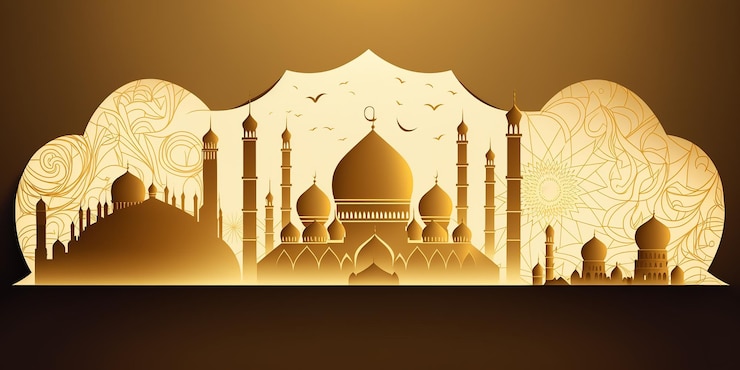 Ramadan Mubarak Concept Diseño ilustrativo minimalista sobre fondo islámico para vacaciones musulmanas