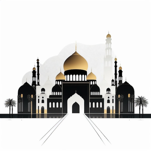 Ramadan Mubarak Concept Diseño ilustrativo minimalista sobre fondo islámico para vacaciones musulmanas