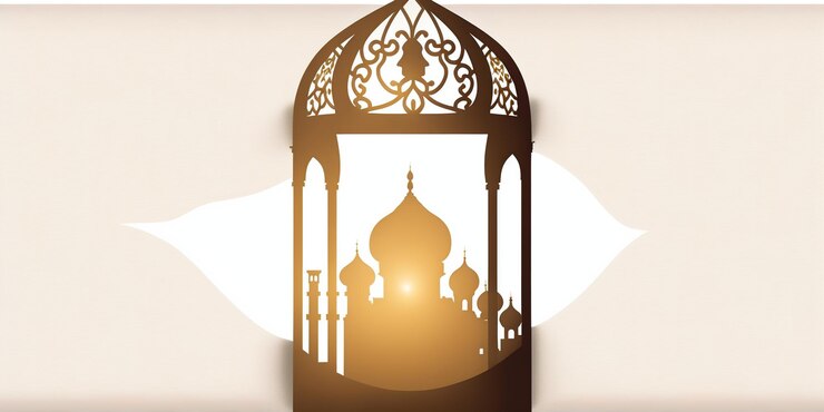 Ramadan Mubarak Concept Una linterna de diseño ilustrativo minimalista sobre fondo islámico