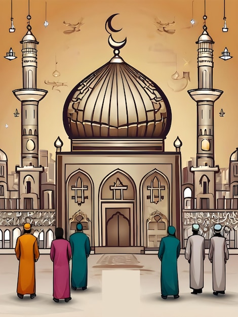 Ramadán Mubarak eid gretting plantilla de ilustraciones para el cumpleaños