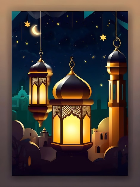 Ramadán Mubarak eid gretting plantilla de ilustraciones para el cumpleaños