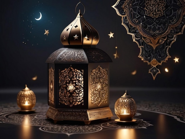 Ramadan Mubarak Post Design auf dunklem Hintergrund