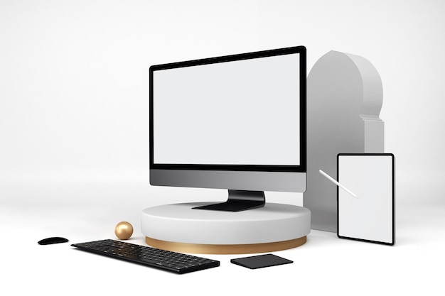 Ramadan Tablet und PC rechte Seite im weißen Hintergrund