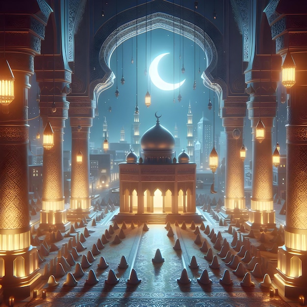 Ramadan-Tapeten mit der Anwesenheit des Ramadan-Halbmonds Ramadan die heilige Zeit für das Gebet