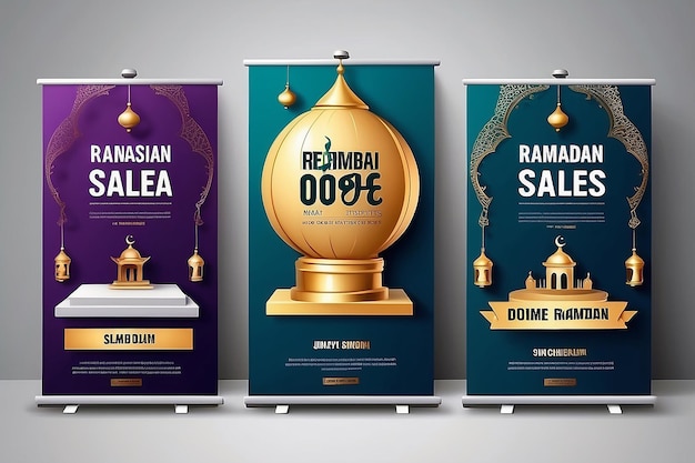 Foto ramadan-verkäufe banner werbung mit podium bearbeitbare ramadan-social-media-vorlagen