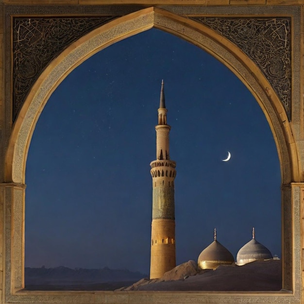 Ramadans Harmony Minarets und Star Aligned unter dem islamischen Halbmond