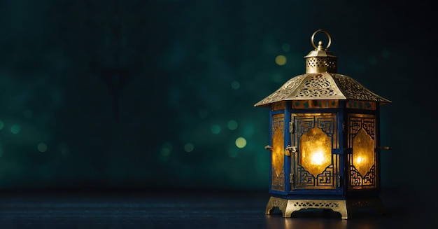 Ramadão Kareem Lanterna de fundo Lanterna árabe ornamental com vela ardente brilhando à noite