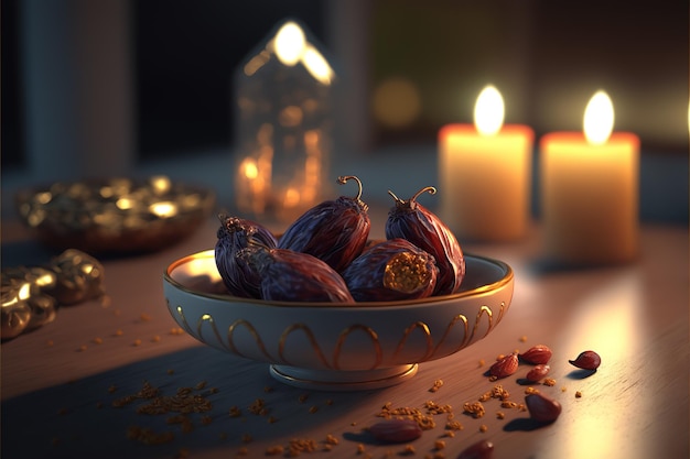 Ramadhan comida iftar en el fondo árabe IA generativa
