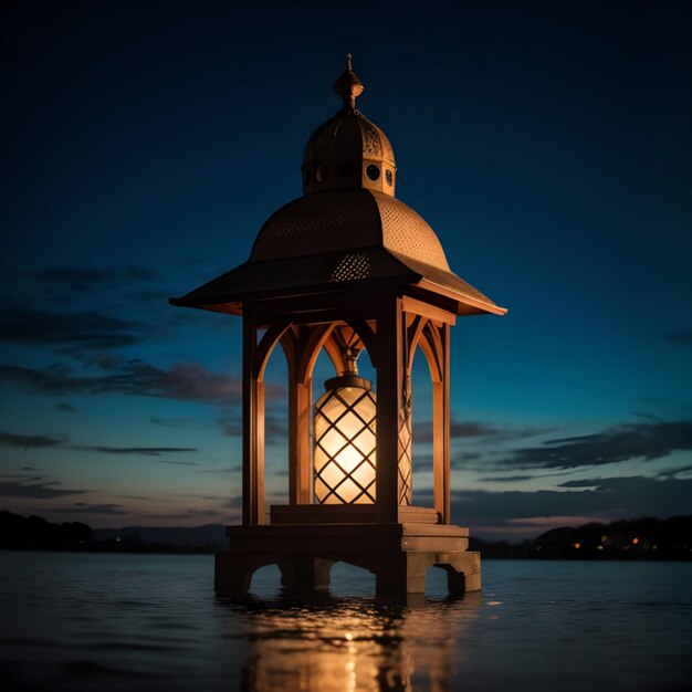 Ramadhan Kareem vista con una hermosa noche con linterna islámica