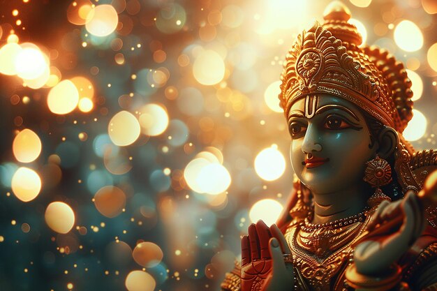 Ramami Navami bokeh Hintergrund mit dem Hindu-Gott Rama und Kopie Weltraumtag feiert das Hindu-Festival