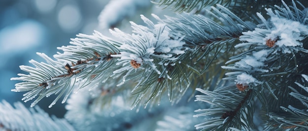 Ramas de abeto nevado de Navidad de cerca