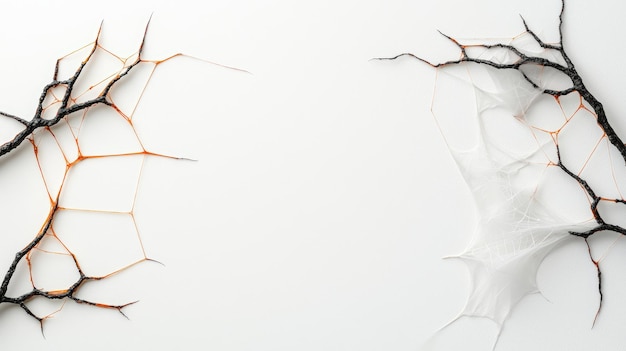 Ramas abstractas con telas de araña en un fondo blanco aislado