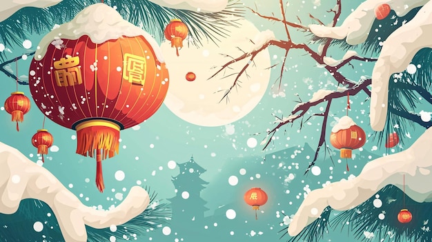 Las ramas al aire libre del Festival de Linternas del Año Nuevo Chino cuelgan linternas bajo el fondo