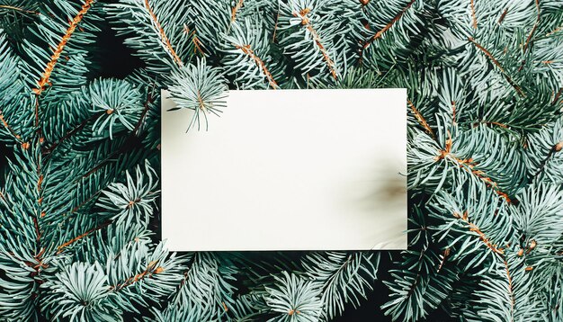 Ramas del árbol de Navidad con una nota de tarjeta de papel La naturaleza del año nuevo