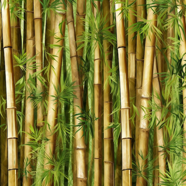 Ramas de bambú dibujadas a mano de acuarela de fondo de patrones sin fisuras de bambú