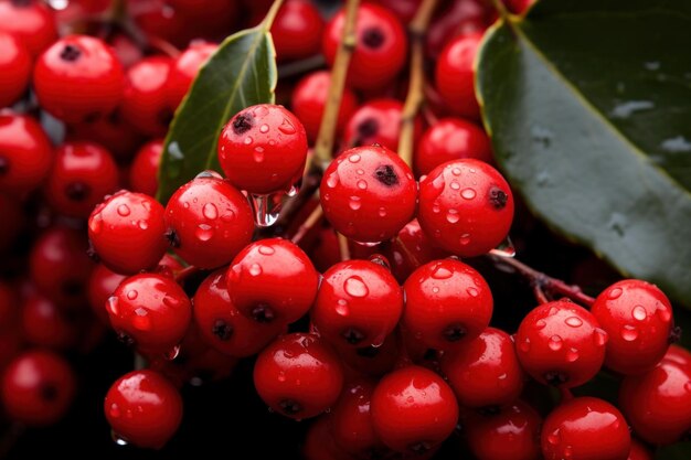 Ramas de bayas de holly rojo brillante con hojas verdes Generar ai