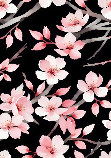 Foto ramas botánicas de sakura al estilo de la pintura acuarela.